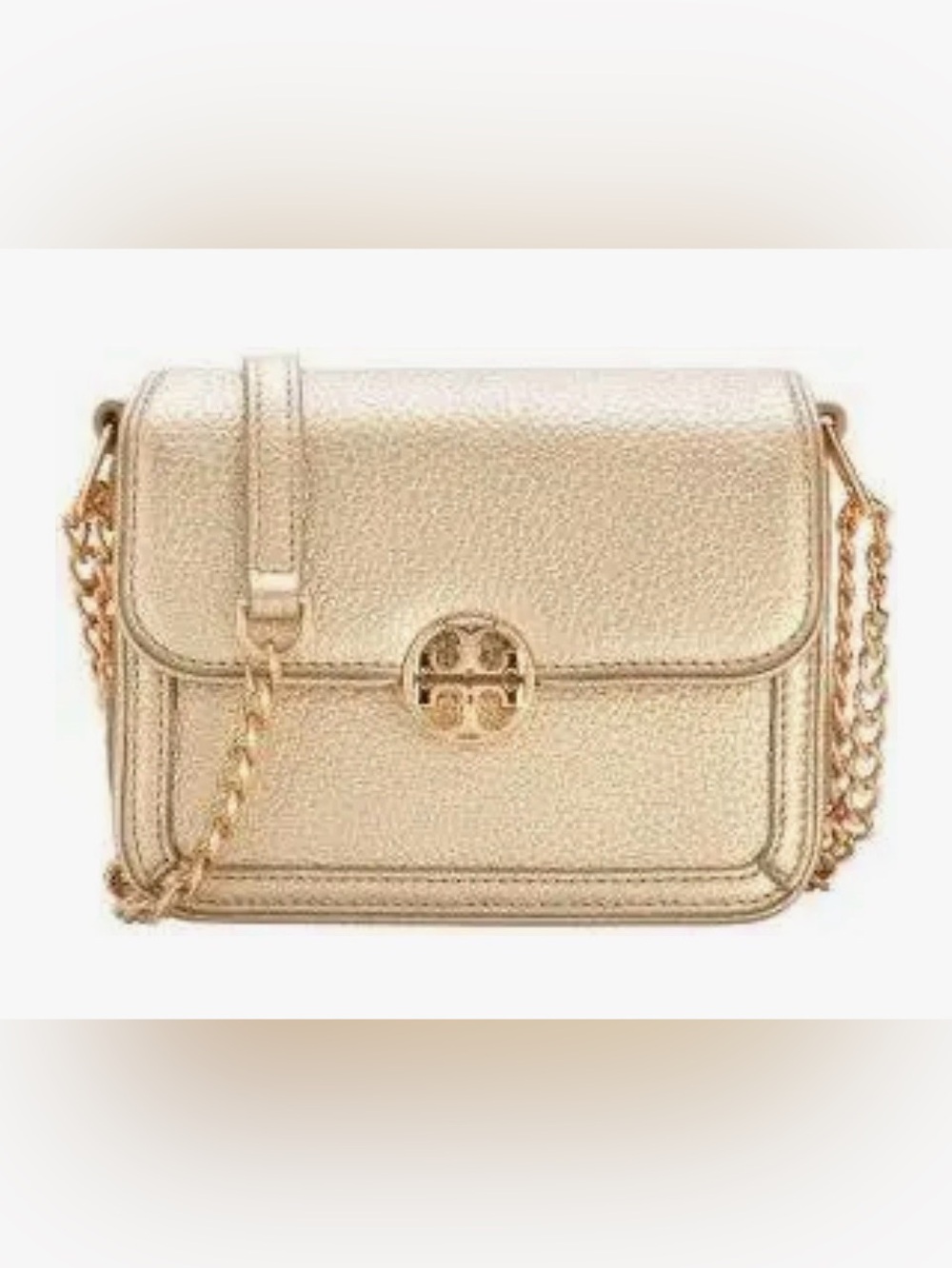 Tory Burch Gold Metallic Crossbody with Logo Medallion